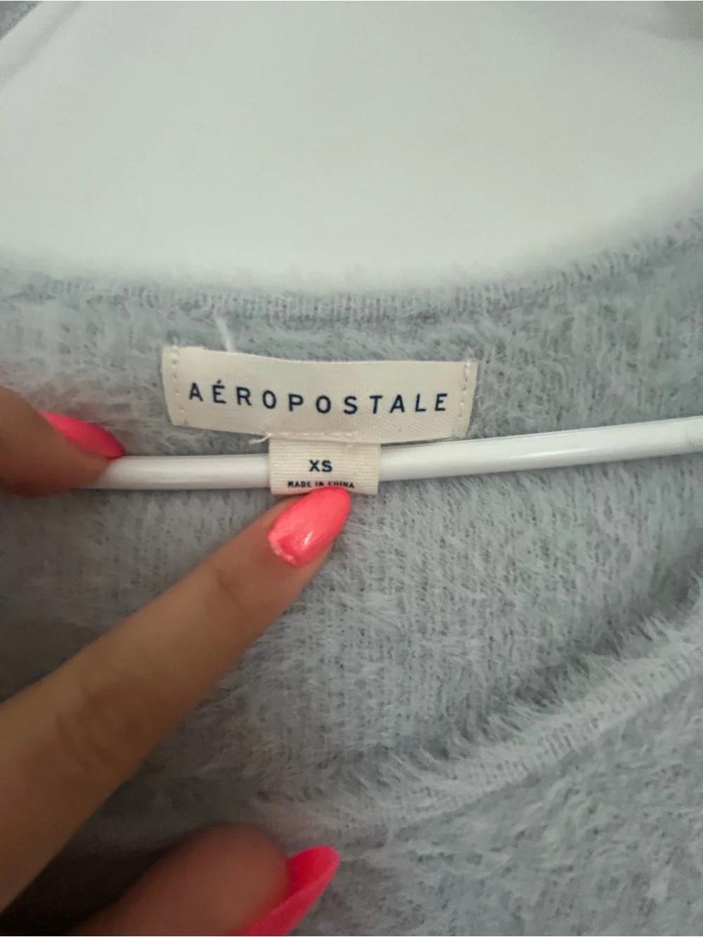 Aeropostale Light Gray Fuzzy Scoop Neck Sweater
